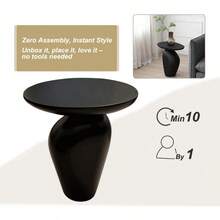 Black Side Table With Design Small Coffee Table Modern Fiberglass  Table Waterproof Scratch Resistant Table End Table For Living Room Bedroom Office Apartment No Assembly Black - As Pic - View 4