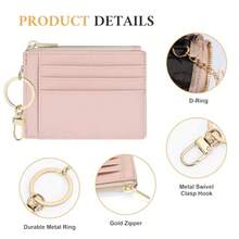 Sodsay Card Case Slim Front Pocket Wallet For Women Credit Card Holder With Keychain - Smooth Pink Champagne - View 3