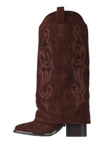 Women's Cowboy Boots Wide Calf Side Zipper Pointed Toe Pull On Boots Western Country Classic Embroidery Retro Flower Fashion Summer Country Concert Boots For Women - 棕色 - 查看 7