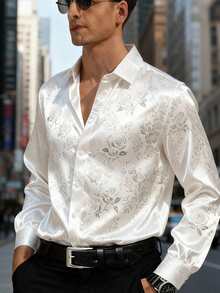 Men's Exquisite Fashion Long Sleeve Casual Shirt With Rose Print,Satin Luster Shirt For Men,For Husband,For Fall - Rượu sâm banh - Xem 7