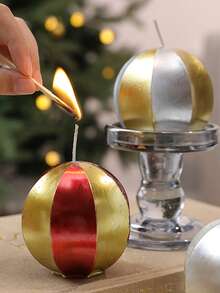 1pc New Creative Sphere Candle, Dual-Tone Candle, Round Ball Candle, For Home Decor, Tabletop Ambiance, Living Room Decor, Wedding Decoration, Souvenir, Gift, Valentine's Day Gift, Return Gift, Room Decor, Candle, Candles, Gifts, Scented Candles, Home Decoration, Christmas Decor, Christmas Gifts, Best Friend Gifts, Gift For Woman, Cute Candles - Multicolor - View 4