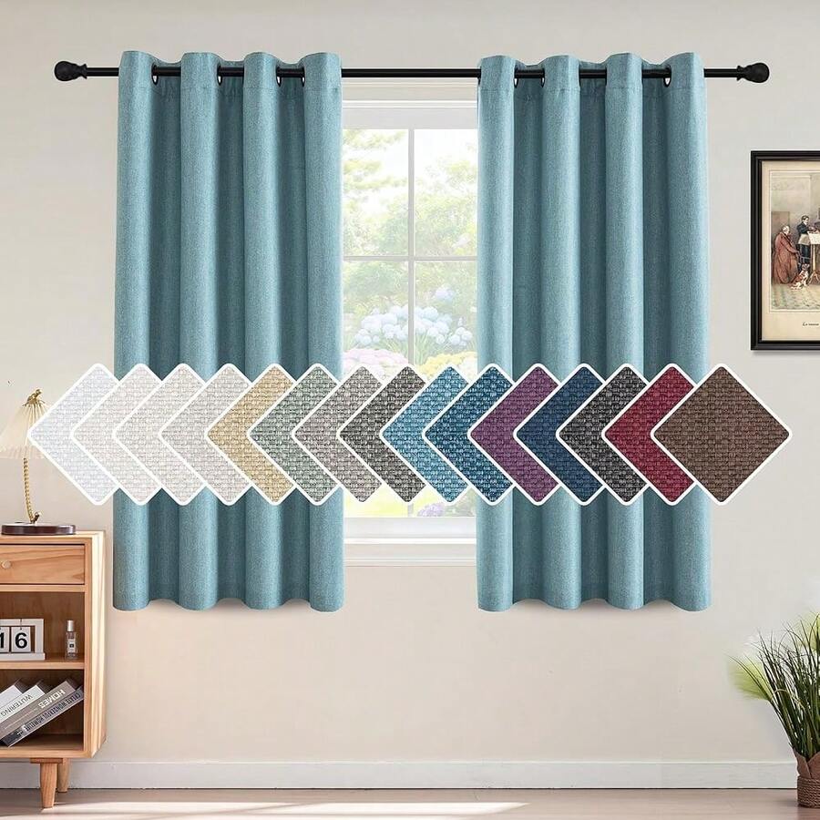 H.VERSAILTEX Linen Blackout Curtain 54 Inches Long For Bedroom/Living Room Thermal Insulated Grommet Linen Curtain Drapes Primitive Textured Burlap Effect Window Drapes 1 Panel, Heather Eggshell Blue,52inchWx54inchL(Packof1),HeatherEggshellBlue - 石楠蛋殼藍 - 查看 1