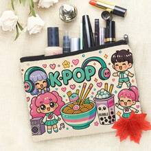 Colorful Kpop Illustration Makeup Bag, Cartoon Music Theme Travel Toiletry Bag, Portable Cosmetic Organizer, Birthday Or Graduation Gift For Women And Best Friends, Travel Pouch - Multicolor - View 4