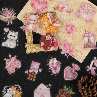 Set de 56 piezas de pegatinas de material PET, paquete de pegatinas transparentes y resistentes al agua con diseños de corazones, animales y mariposas, para decorar fiestas, eventos, diarios, manualidades, regalos, estética para adolescentes y adultos, útiles escolares, vuelta al cole