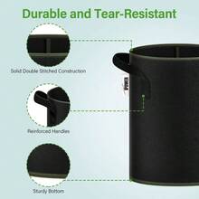 10 Gallon 10 - PCS Thickened Grow Bag Nonwoven Fabric Pots with Handles Heavy Duty Aeration Container Garden and Planting Vegetable Flowers, Black with Green Sewing - 10 galones + black con costura verde - Ver 4