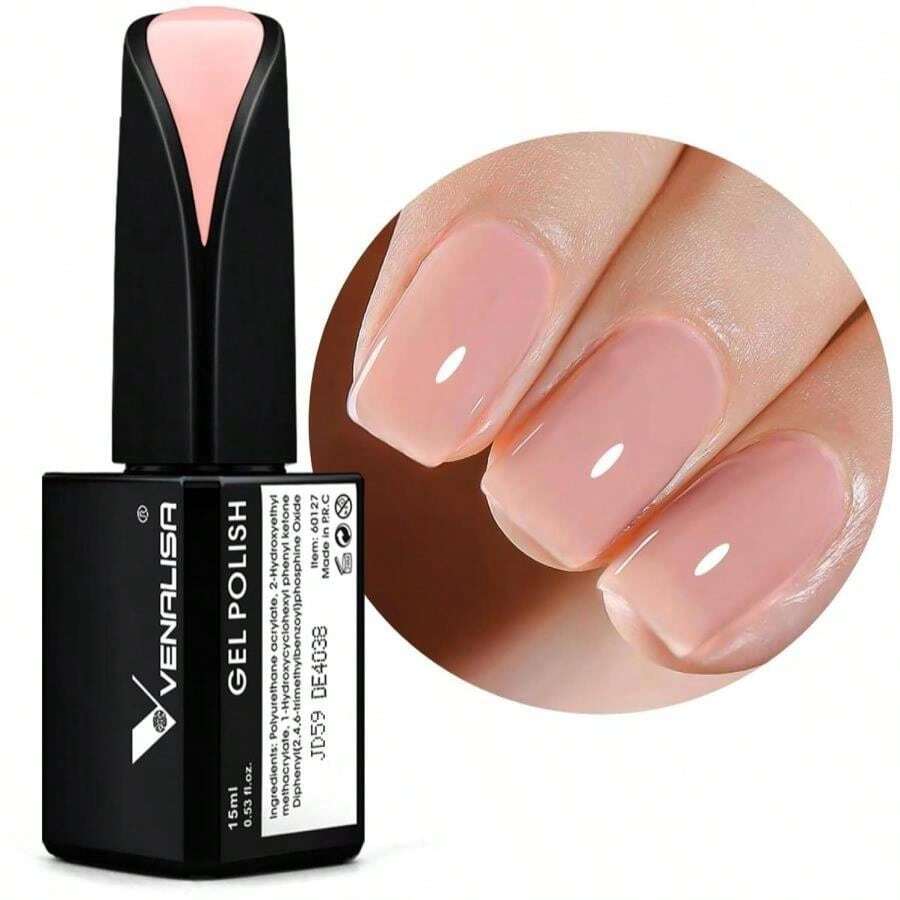 VENALISA 15ml Jelly Pink Gel Nail Polish, Neutral Jelly Nude Pink Gel Polish Sheer Pink Translucent Color Soak Off UV LED Nail Gel Polish Nail Art Starter Manicure Salon DIY At Home, 0.53 OZ - Color15 - 查看 1