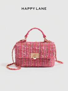 HAPPY LANE 复古优雅羊毛手提包，简约单肩包，定制金色球扣斜挎包，适合商务、休闲、购物、上学等场合，正面旋扣手提包配肩带，斜挎包，轻便耐用，复古魅力，适合优雅女性，百搭各种场合，展现独特时尚品味 - 彩色 - 查看 16