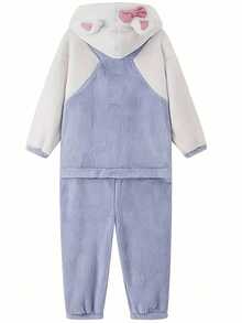 女士舒适保暖长袖连帽睡袍连体衣 - 柔和灰色和粉色蝴蝶结装饰，温暖秋冬睡衣，带口袋，可爱睡衣，舒适家居服，俏皮设计，柔软质地 - 彩色 - 查看 8