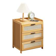 LIVINGANDHOME Living And Home 3-Drawer Solid Wood Nightstand Natural Sturdy Quiet Closing Drawers Compact For Bedroom Storage - 3-drawers 42cm W X 31cm D X 50cm H - View 7