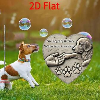 2D-plan, 1 styck, 2D akryl minnessten för husdjur i hjärtform, med hundtassavtryck och tassmärken - "Inte längre vid vår sida, utan alltid i våra hjärtan" gravyr - Hängande dekoration för trädgårdar eller gräsmattor, konstnärlig design i imitation av trämaterial, en tröstgåva för dem som har förlorat sina älskade husdjur, lämplig för 11 festivaler