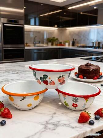 1pc/2pcs Enamel Thickened Enamel Bowls - Vintage Enameled Deep Soup Bowls, Noodle Bowls, Salad Bowls, Home Dining Bowls, Mixing Bowls, Restaurant Condiment Bowls, Essential Kitchenware,School Supplies