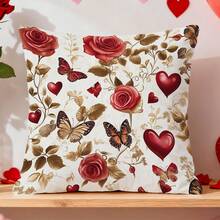 1pc Valentine's Day Heart Decor Cushion Cover, Single-Sided Printed Pillow Case, Suitable For Living Room, Bedroom, Home Decor, All Season - Multicolor - View 8