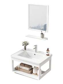 Muebles Lavamanos Cerámica Modernos 60*40cm Con Espejo Blanco - Blanco - Ver 10