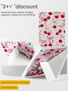 这款精美可爱的卡通粉色蝴蝶结樱桃双面彩绘亚克力透明水晶后盖，防震耐用，适用于iPad第七代、第八代（10.2英寸）和第十代。它内置笔槽，支持睡眠/唤醒功能以及多种折叠支架方式。是万圣节和新年礼物的理想之选。 - 彩色 - 查看 4