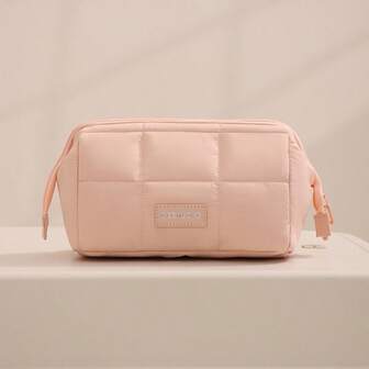 Large Capacity/Compartment Makeup Bag, Portable, Stylish, Travel Handbag, Skincare & Lipstick Storage, Pink