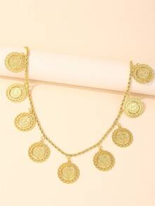 1pc 9pcs Coin Shaped Necklace, Vintage Palace Style Fashion Pendant Necklace, Suitable For Wedding, Party, Evening Wear - Gold - View 6