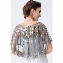 Shawl Wraps Sequin Beaded Evening Cape Bridal Shawl - Gray - View 4
