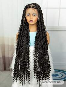 A ANYTIME 合成全蕾丝波西米亚风辫子假发，盒式辫女神假发，卷发渐变金色玉米辫假发