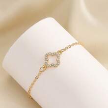 全新微镶嵌锆石镂空四叶草手链 女士时尚幸运四叶草花 手工制作