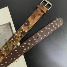 1 Piece Of Star-Shaped Rhinestone Decorated Belt, Multi-Color Rivet Fashion Belt, Versatile For Jeans, Casual Skirts, Simple And  Accessories, Suitable For All Seasons - Purple - View 3
