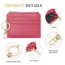 Sodsay Card Case Slim Front Pocket Wallet For Women Credit Card Holder With Keychain - Ch Rose Red - View 3