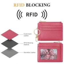 Sodsay Card Case Slim Front Pocket Wallet For Women Credit Card Holder With Keychain - Ch Rose Red - View 5