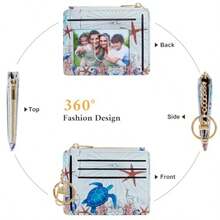 Sodsay Card Case Slim Front Pocket Wallet For Women Credit Card Holder With Keychain - White&Turtle - 查看 4