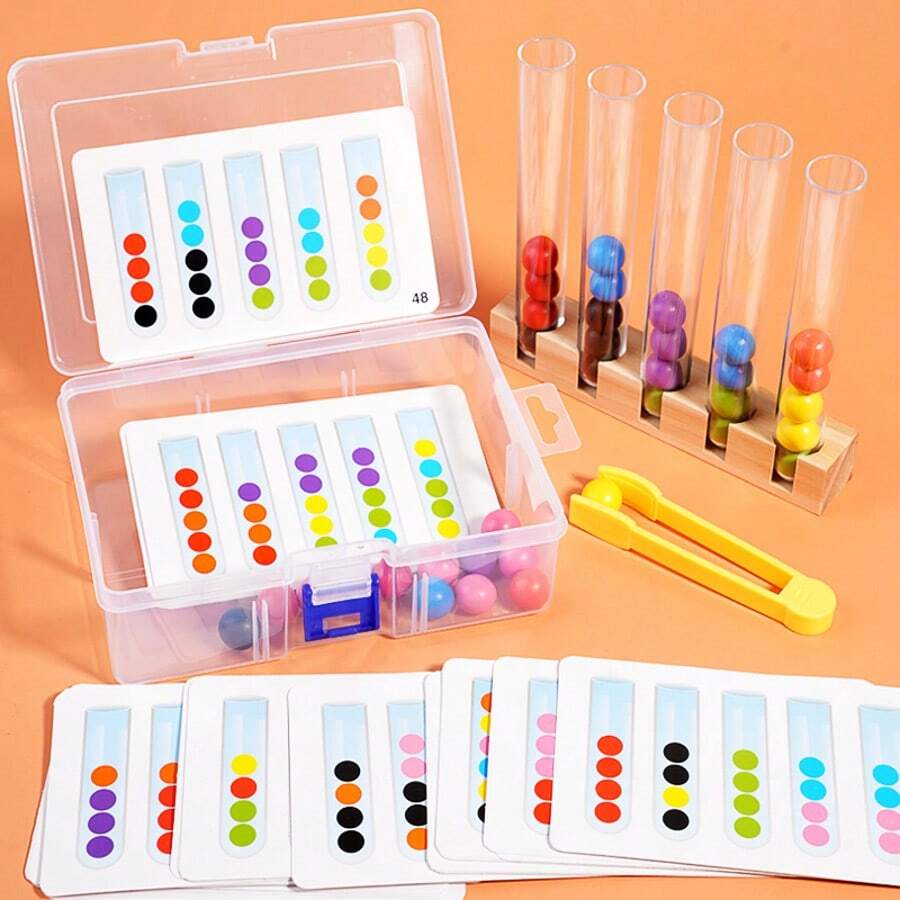 Bộ đồ chơi ghép hạt màu 5 ống cho trẻ em, nhận biết màu sắc, rèn luyện kỹ năng vận động tinh và logic, quà tặng tuyệt vời cho Giáng sinh hoặc sinh nhật cho bé trai và bé gái