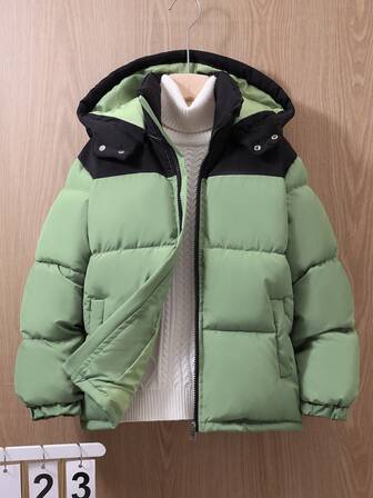 Boys' Colorblock Hooded Warm Casual Padded Coat, Autumn/Winter