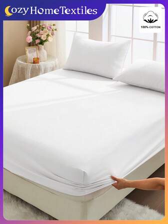 2/3 Pcs 100% Cotton Bed Sheet Set, Bedding, Solid Color Bed Linen Set, Comfortable Home Textile, Soft & Breathable Mattress Protector Cover, Skin-Friendly Fitted Sheet Set