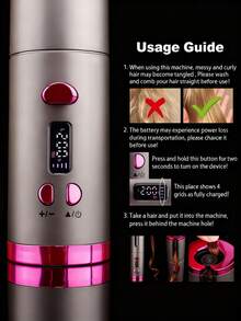 Cordless Auto Curling Iron, 5000mAh USB Rechargeable Curler With 6 Heat Settings And Timer, Precise Curling, Fast Heating And Auto Shut Off, Portable Electric Curling Wand With LCD Temperature Display, Ceramic Curl Chamber, Suitable For All Hair Types, Ideal For Home/Travel/Occasions, Best Gift For Women On Valentine's Day - Multicolor - View 6