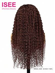 ISEE 红棕色预造型水波纹半假发，三合一无胶假发，真人发无缝翻转式，新手友好，佩戴方便，抽绳夹式真人发，黑色，14-28 英寸