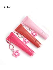 10ml 1/3pcs Lipstick Tube, Keychain With Flower Pendant, Women's Lotion, Essence, Lip Gloss, Cosmetic Packaging, Easy To Store And Carry - Multicolor - View 10