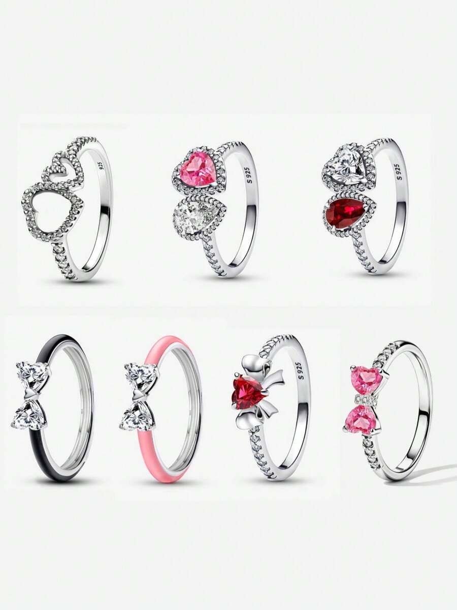 1pc S925 Lines Opening Adjustable Band Ring For Women Fashion Rhinestones Jewelry Gifts For Teen Girls Friend Family Fine Jewelry - 銀色 - 查看 1