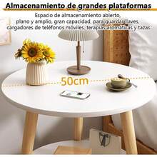 Mesa Redonda, Mesa de Café de 2 Niveles, Mesita de Noche con Estante de Almacenamiento, 50 cm de Ancho, 52 cm de Alto - Negro - Ver 6