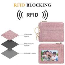 Sodsay Card Case Slim Front Pocket Wallet For Women Credit Card Holder With Keychain - Denim Brick Red - 查看 5