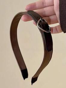 1pc Brown Leather Headband With Heart Shaped Buckle, Versatile Hair Accessory Valentine's Day Valentines,Hairband,Hair Hoop Headbands ,Head Piece - 棕色 - 查看 4
