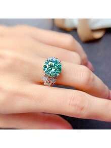Women's Fashion Ring, A Brand New Luxurious Star Shaped Ring Set With Dazzling Artificial Zirconia Engagement Ring, Is A Favorite Accessory For Girls, An Excellent Choice For Gifts, And The Perfect Christmas Gift - 薄荷綠 - 查看 3