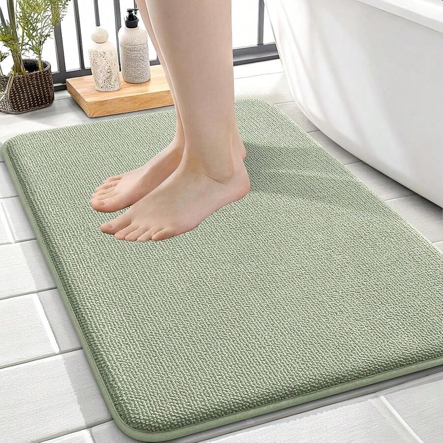 OLANLY Thick Memory Foam Bath Mat Rug 24x16, Extra Soft Absorbent Bathroom Rug, Quick Dry Bath Mats, Non-Slip, Machine Washable Carpet For Bathroom, Tub And Shower, Home Decor Accessories, Sage Green,24inchx16inch,SageGreen - SageGreen - View 1