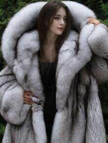 FHILLINUO 1pc Women's Faux Fur Hooded Long Coat, Oversized, Elegant, Suitable For Holidays, Daily Wear, Travel, Tea Party, Autumn/Winter - nhiều màu - Xem 3