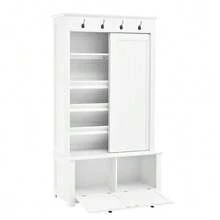Modern And Minimalist Wardrobes And Closets, Combining A Shoe Cabinet And A Wardrobe, A Multifunctional Storage System With Hooks - White - View 10