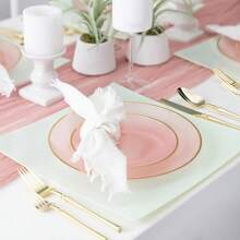 D32 Pieces Crystal Design Plastic Plates Combo Pack 7 Inch And 10 Inch Gold Rim Elegant Disposable Plates Transparent Pink - 透明粉紅色 - 查看 2