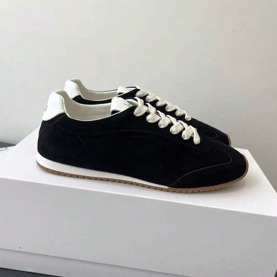 New Retro German Training Shoes Men Genuine Leather Casual Sports Style Shoes Flat Bottom Shoes Thin Sole Board Shoes Women - 黑色 - 查看 1