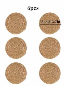 6pcs Set Woven Placemats, 12-Inch Round Rattan Placemats, Handmade Natural Water Hyacinth Woven Placemats, Farmhouse Style Woven Placemats, Country Woven Willow Placemats, Suitable For Dining Table, Home, Wedding - Multicolor - View 12