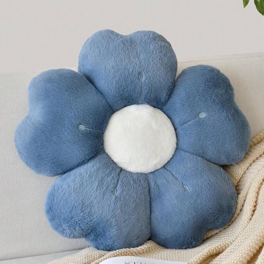 Flower Shaped Pillow, Cute Decorative Throw Pillows With Soft Rabbit Fur For Couch Bed Chair Floor, Christmas Pillow Seating Cushions With Room Décor For Bedroom Living Room(19.6 Inches, Grey Blue),19.6Inches,GreyBlue - 灰藍色 - 查看 1