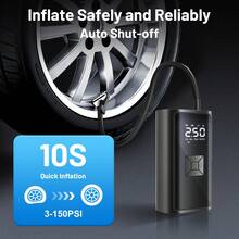 Wireless Digital Tyre Inflator 150PSI Portable Air Compressor For Car Moto Bike Car Electrical Air Pump Wireless Tire Inflation Pump For Car Mounted Motorcycle Bicycle Ball Auto Inflator Air Compressor - Black - View 10