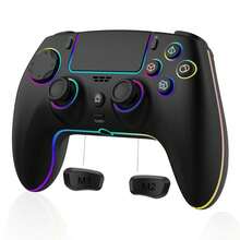 Wireless Controller With 7 Colors RGB Light For P-S5 Pro/Slim,Steam,IOS,PC Windows/Android 10 And Above,Support Microphone/Dual Vibration/Turbo/Programmable, With 3.5mm Audio Jack - màu đen - Xem 10