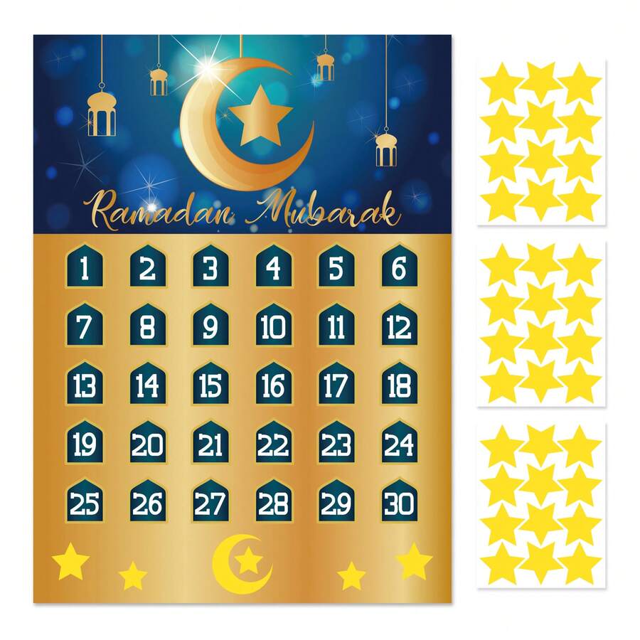 30 قطعة تقويم عد تنازلي لشهر رمضان بنجوم قابلة لإعادة الاستخدام، ديكور هدية عيد الفطر 2025 - متعدد الألوان - مشاهدة 1