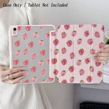 1 Pc Sweet Strawberry-Patterned Protective Tablet Case Set - Ideal For Cute Style Enthusiasts And Fruit-Themed Design Seekers,Fashion-Themed Tablet Accessories,Folio Tablet Case With Pen Holder Compatible