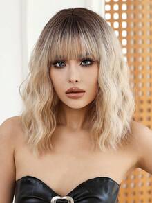 Blonde Wig Hair Natural Synthetic Heat Resistant Wigs 14 Inch Shory Curly Wig With Bangs For Women Daily Wedding Used - Blonde Highlight - View 5